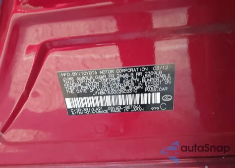 2012 Lexus Es 350 z USA, uszkodzony, nr VIN JTHBK1EG0C2503310